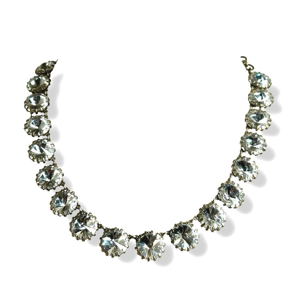 J.Crew Clear Crystal Rivoli Rivière Statement Necklace Gold Tone Georgian Style